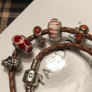 Pandora Jewelry - Pandora leather Bracelet W 6 retired charms Pandora Jewelry - Pandora leather Bracelet W 6 retired charms